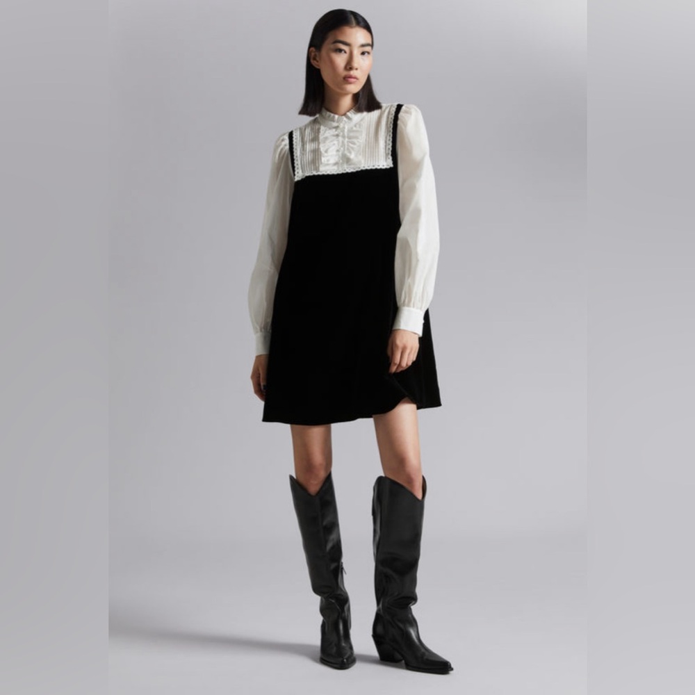 & Other Stories Frilled Two-Tone Mini Dress - Picture 1 of 9